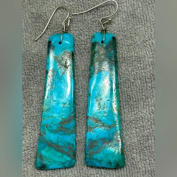 Santo Domingo Turquoise Slab Earrings Native American - Picture 1 of 2